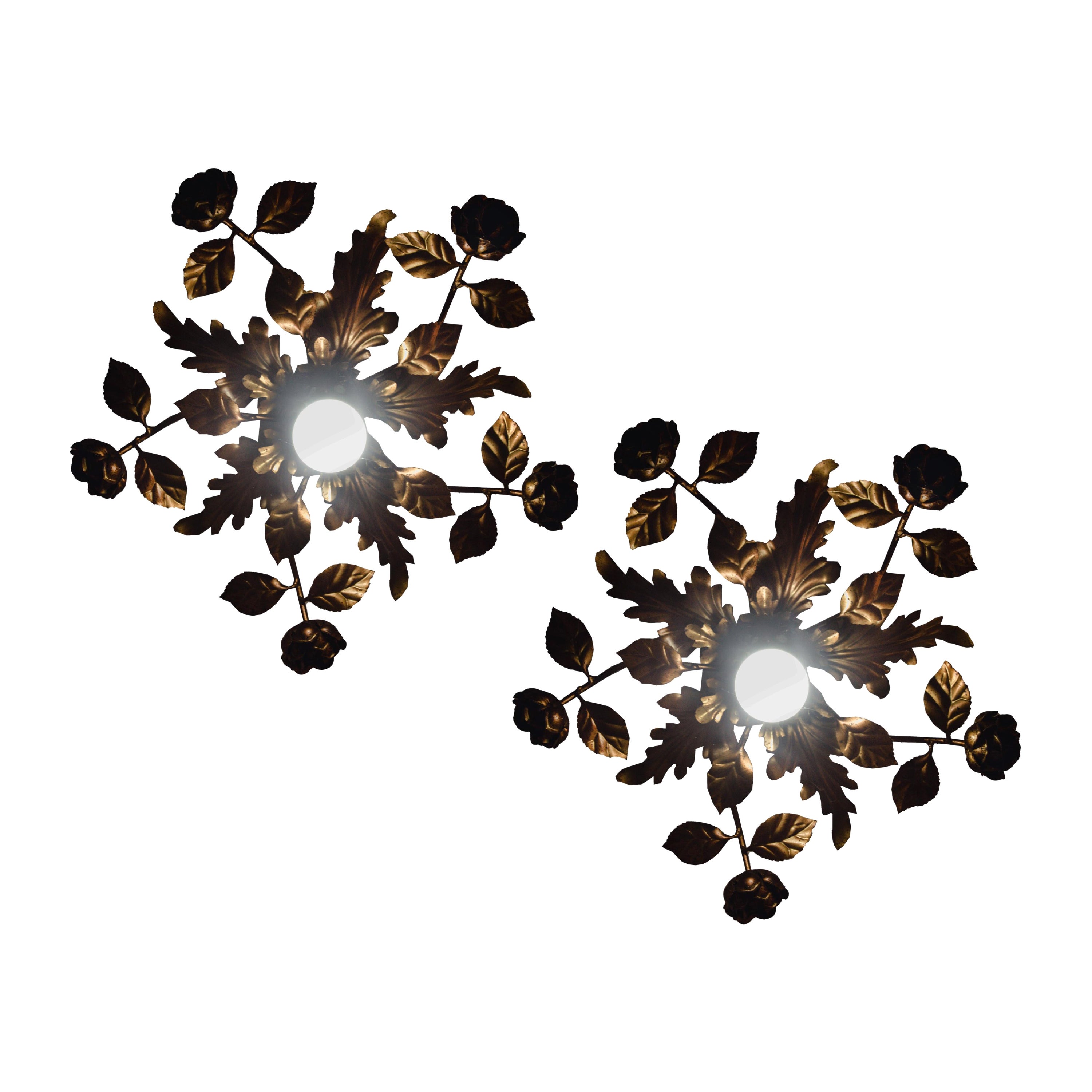 Pair Bronze Ceiling Lights in the style of Louis XV