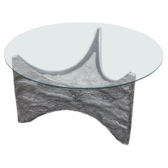 Paul Evans Inspired Brutalist Steel Toned Coffee or Side Table with Glass Top