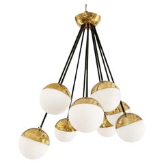 Lustre en verre opalin italien du 20e siècle - Pendentif vintage de Stilnovo