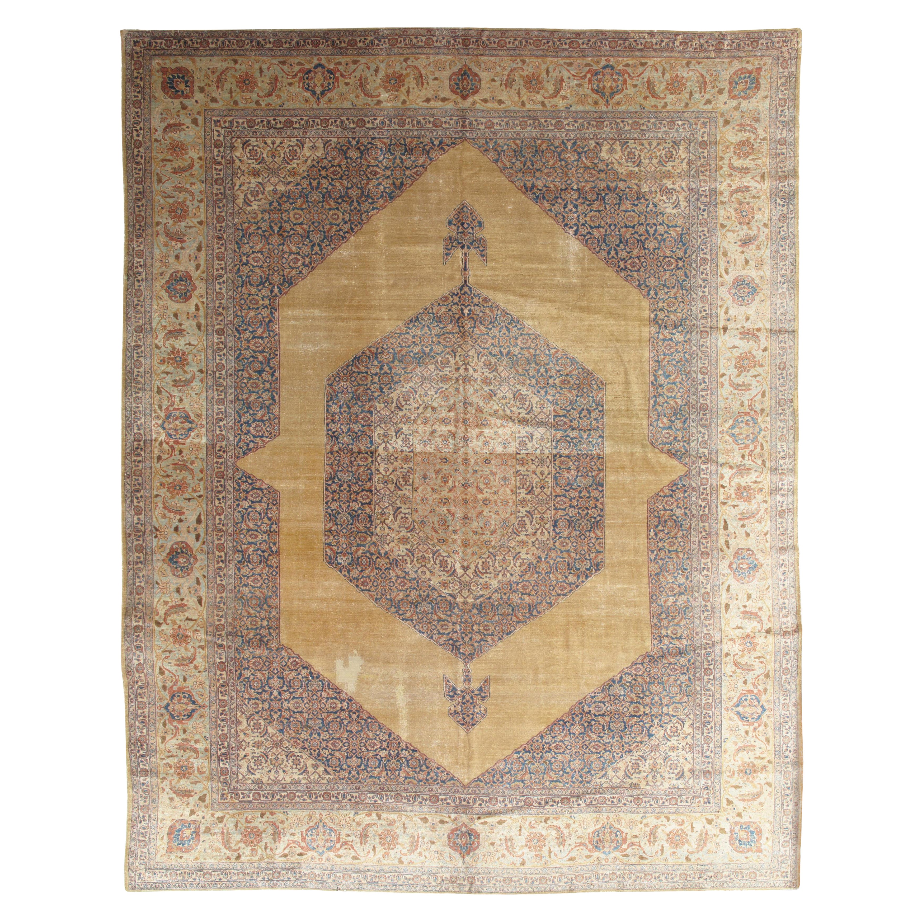 Antique Tabriz Carpet, Persian Rug, Earth Tones, Ivory, Soft Colors For Sale