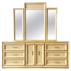 Boho Chic Faux Bamboo Dresser with Mirror