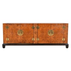 Hollywood Regency Chinoiserie Burl Wood Low Credenza, circa 1970s