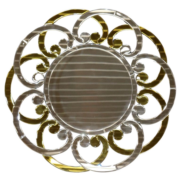 MultiColored MidCentury Modern Round Mirror For Sale at 1stDibs