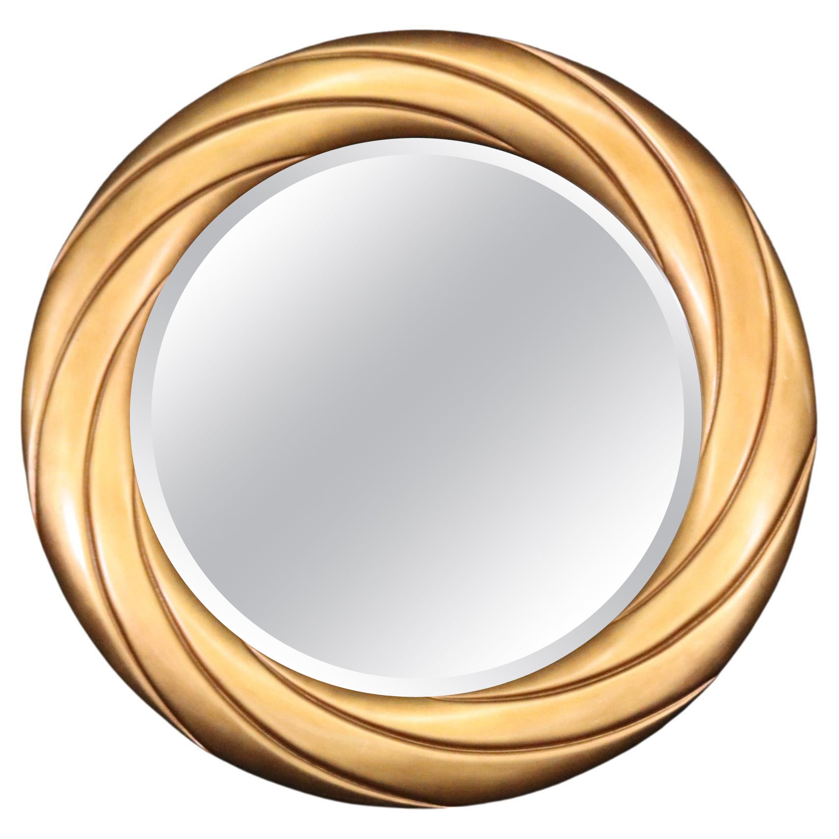 Unique Large Beveled Circular Wall Mirror in Gold For Sale