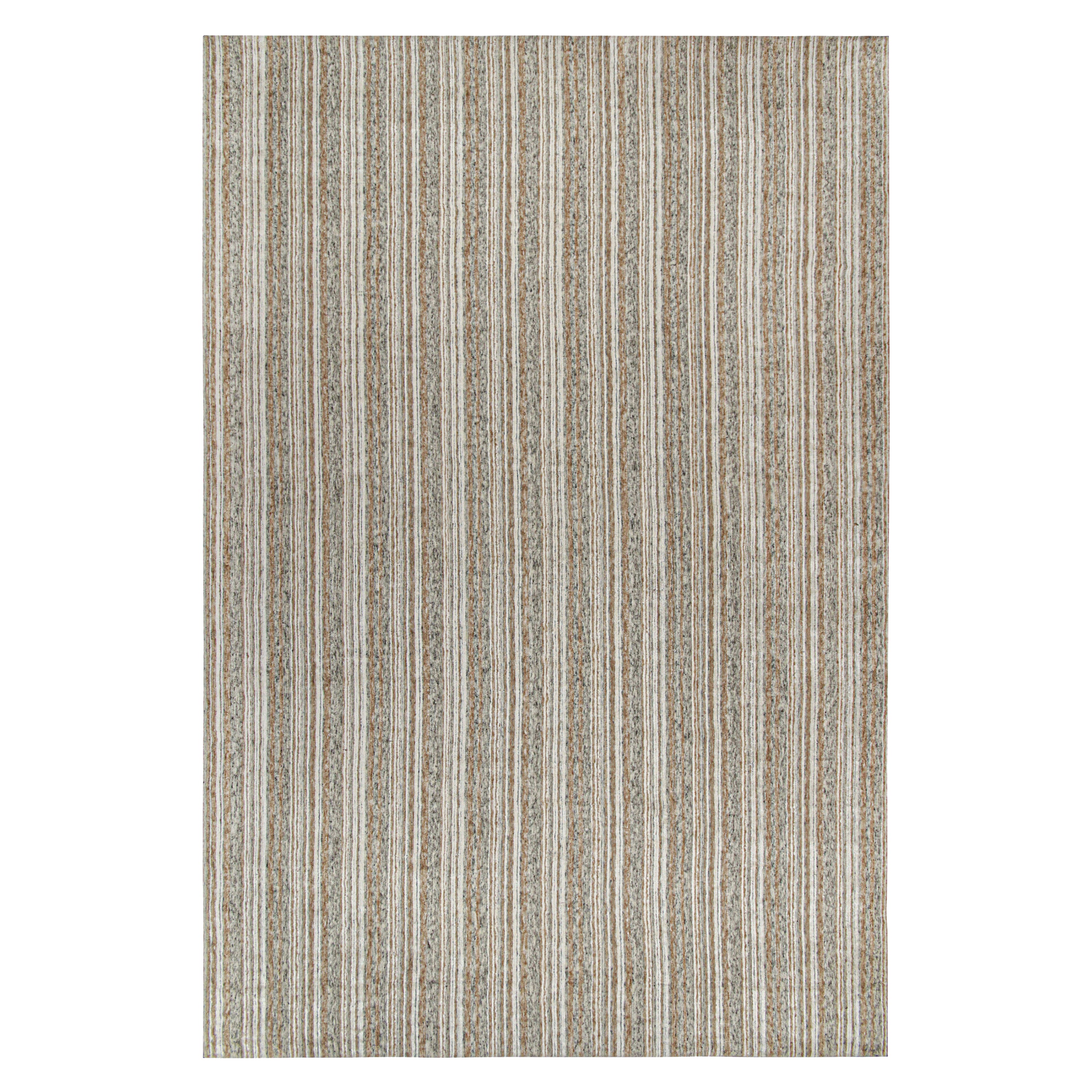 Rug & Kilim’s Modern Oversized Rug in Beige, White and Gray Stripes For Sale
