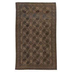 Antique Turkmen Handmade Wool Brown Rug with Gul Design