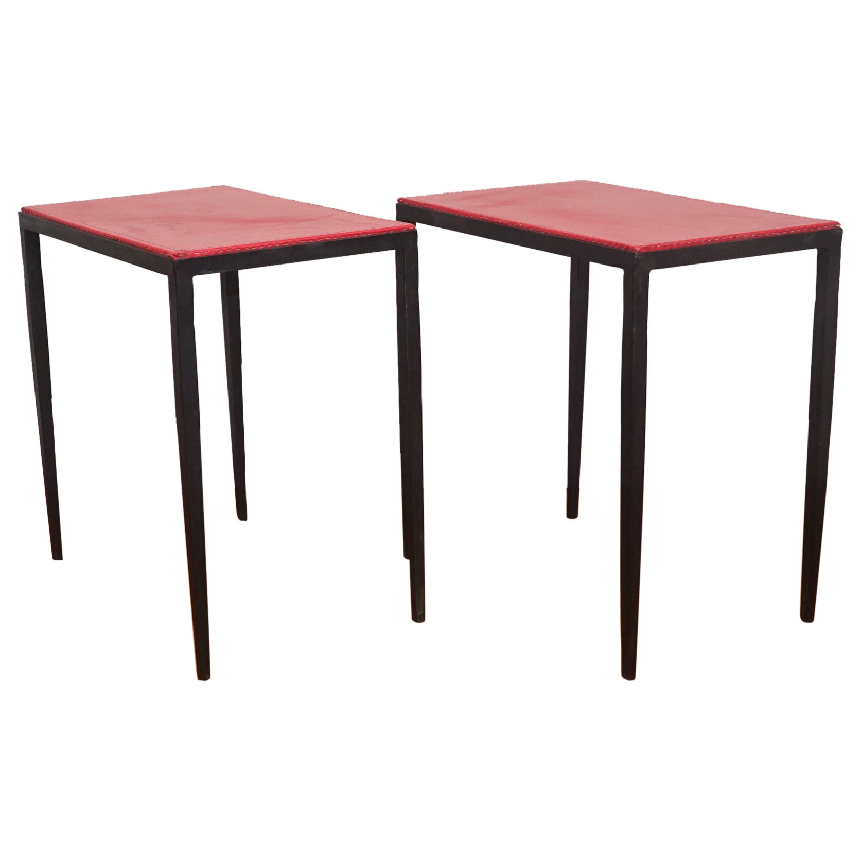 Pair of Iron Leather Side Tables in the Style of Jean-Michel Frank