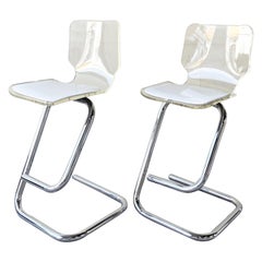 Mid-Century Modern Lucite and Chrome Stools by Hill Manufacturin, a Pair
