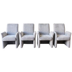 Postmodern Black and White Gridded Fabric Arm Chairs on Wheels, Set of 4