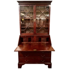 Antique English Mahogany Glass Front Bureau Bookcase, circa 1830