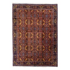 Antique Persian Tabriz Handmade Wool Rug in Rust