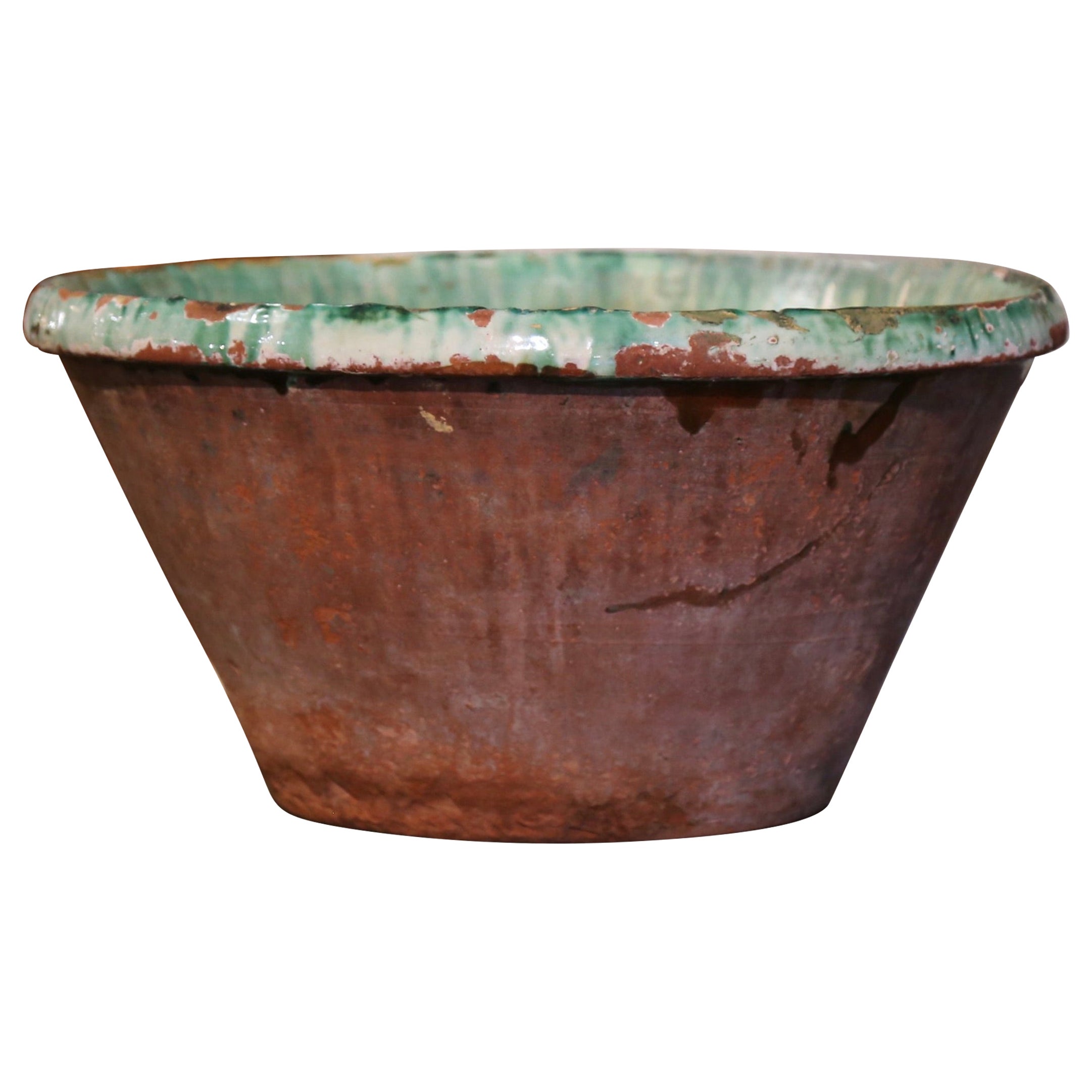 19th Century French Green Glazed Terracotta Decorative Bowl from Provence For Sale