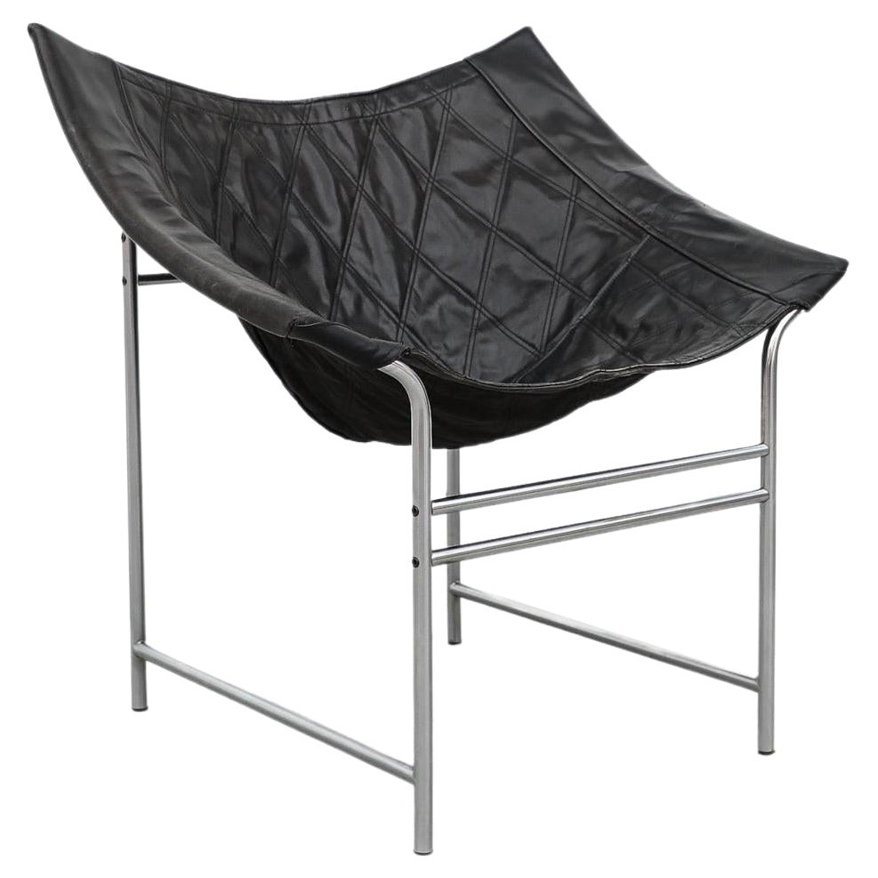 Gerard Van Den Berg  Black Leather and Chrome 'Swing Chair'  for Montis, 1980s
