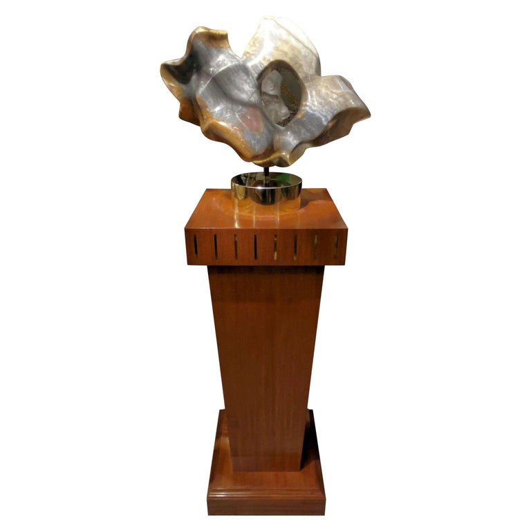 Abstract Alabaster Sculpture with Pedestal by Karen Chera For Sale at