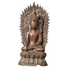 Bouddha Arakan ancien couronné en bronze de Birmanie