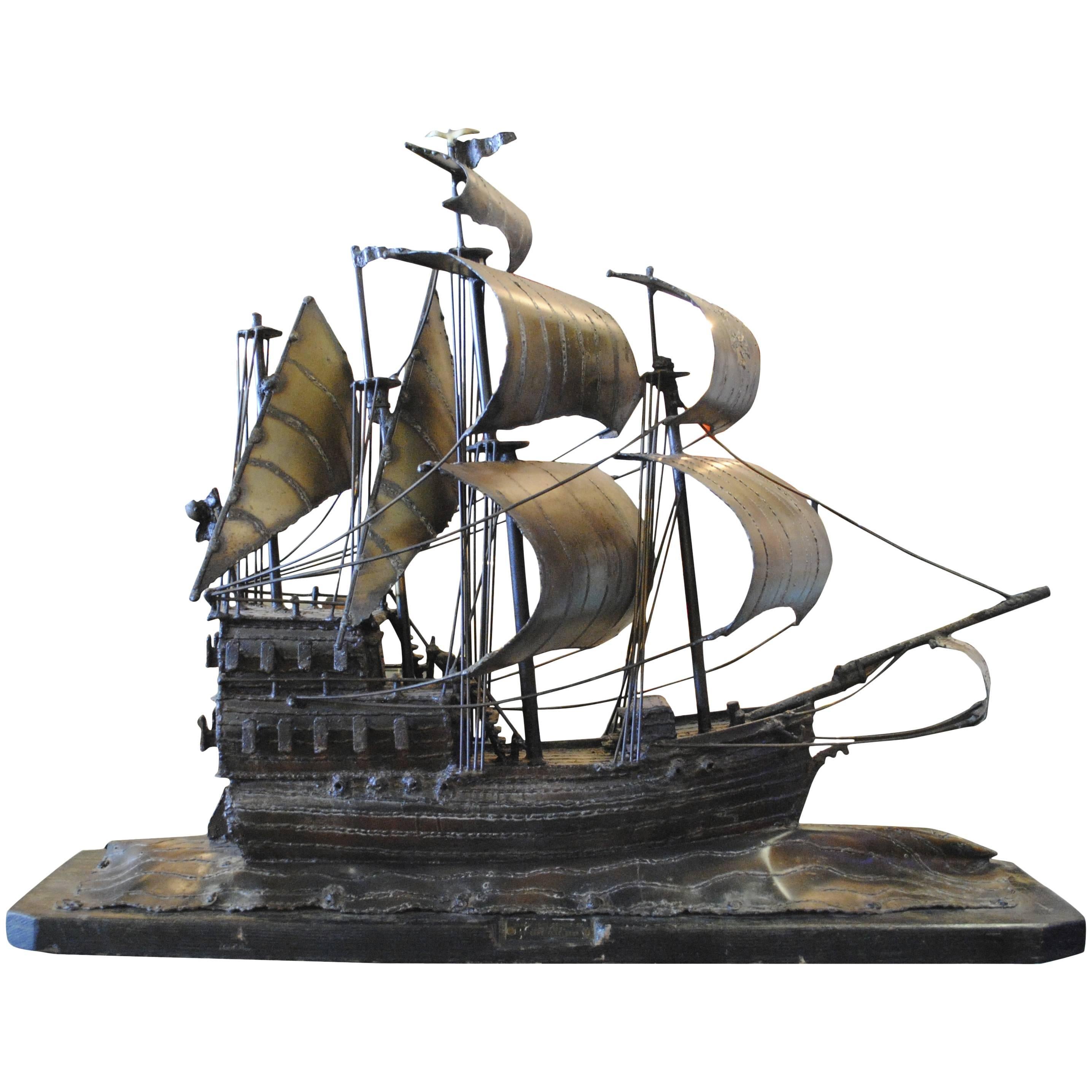 "Heritage" Black Iron Ship Sculpture by Chet Blacketer