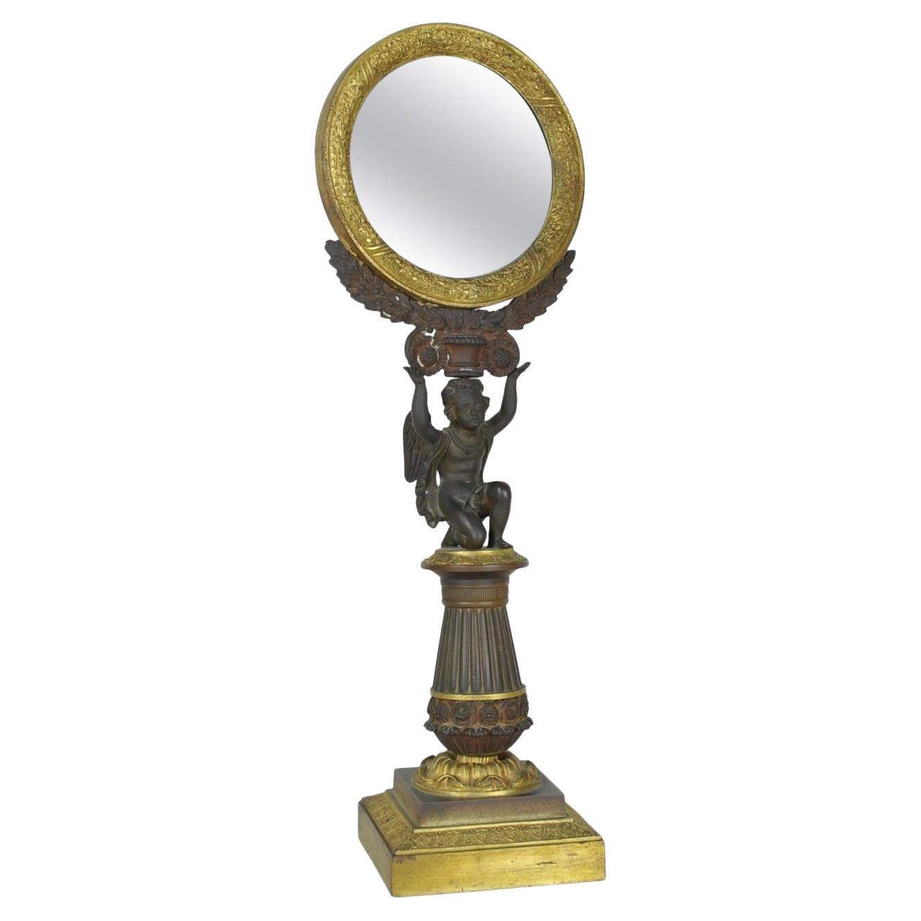 Bronze Table Mirror, Restoration Period, XIXth Century For Sale