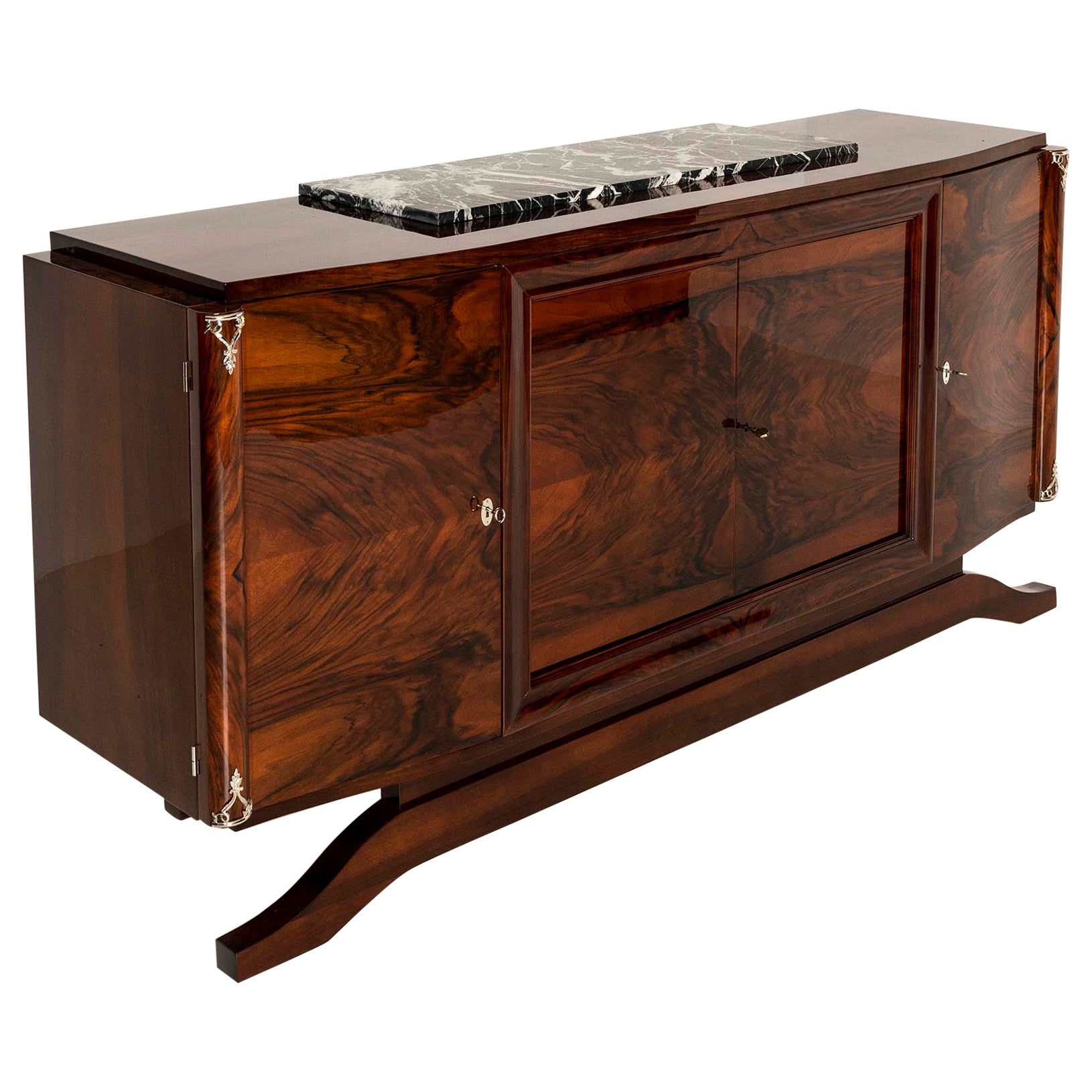 Art Deco Sideboard in Walnut Burl and Marble, France 1930s
