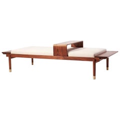 Contemporary walnut tray top bench with leather