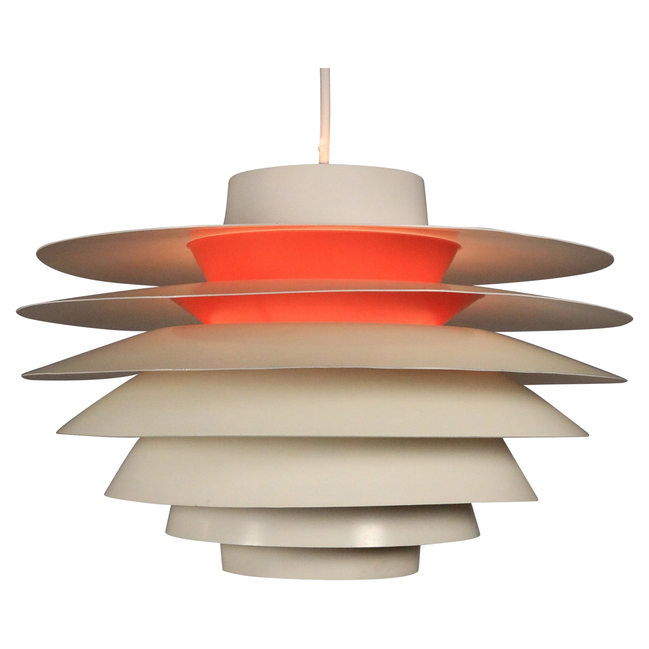 XL Danish Pendant Lamp by Svend Middelboe for Nordisk Solar, White/Orange Sale at 1stDibs