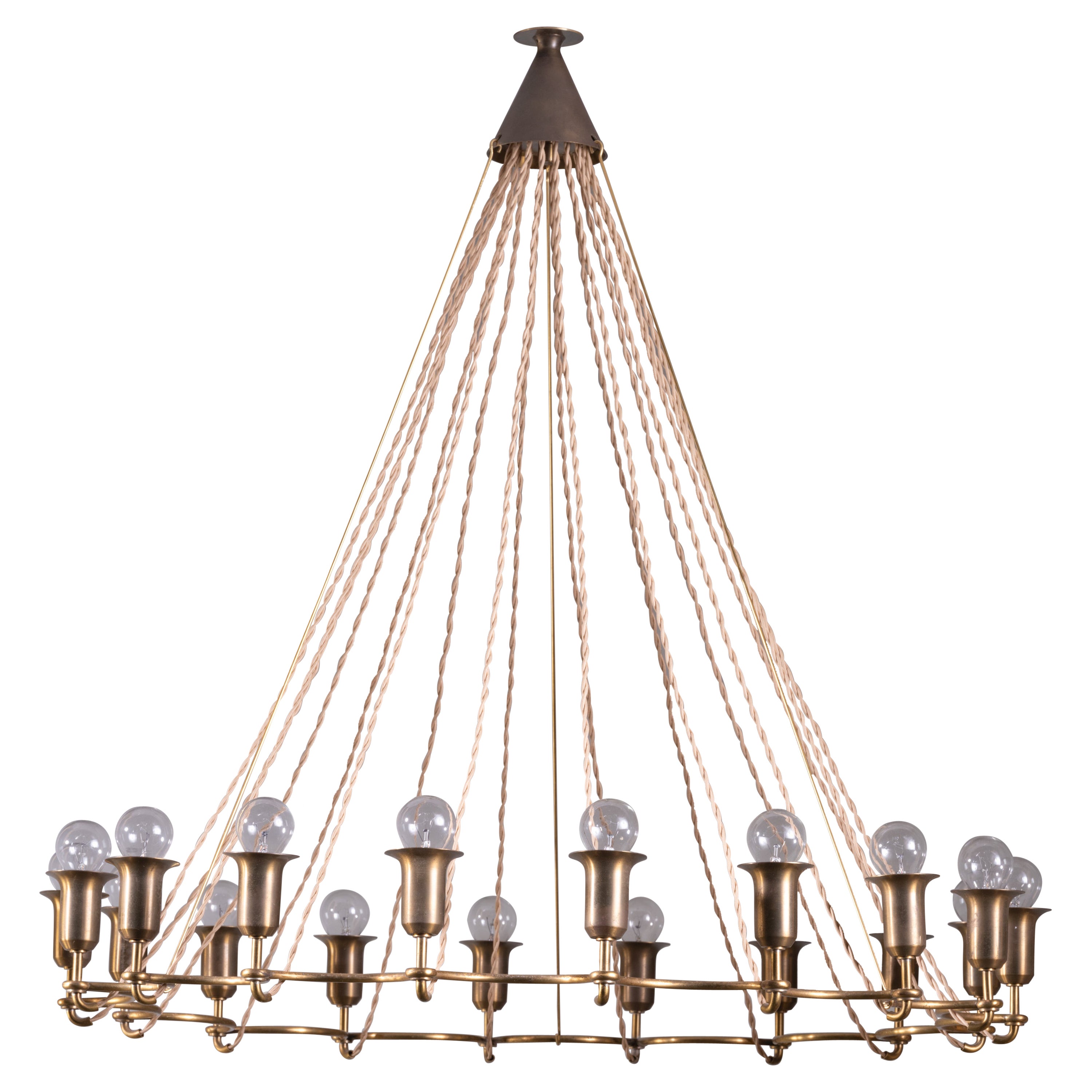Large Danish brass chandelier with 18 lights For Sale