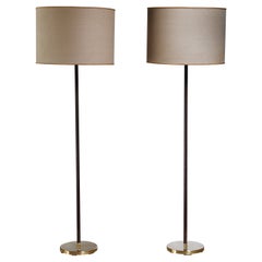 Pair of Kalmar Brass Floor Lamps with Leather Wrapped Stem
