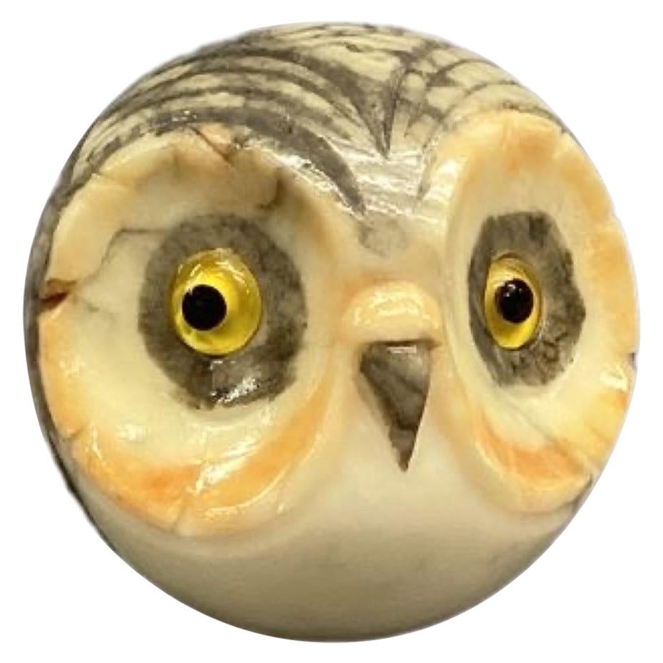 Vintage Italian Alabaster Owl Paperweight  For Sale