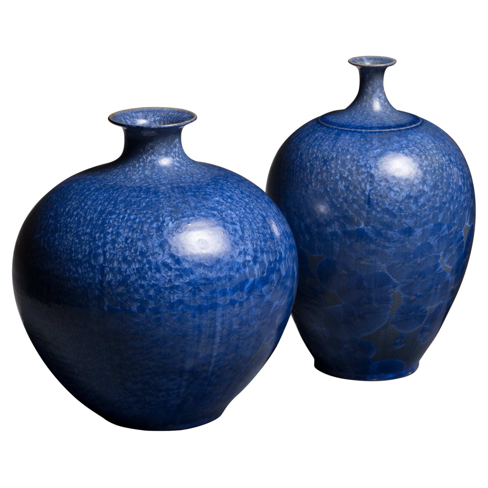 Set of 3 Albert Kiessling Blue Crystalline Ceramic Vases For Sale