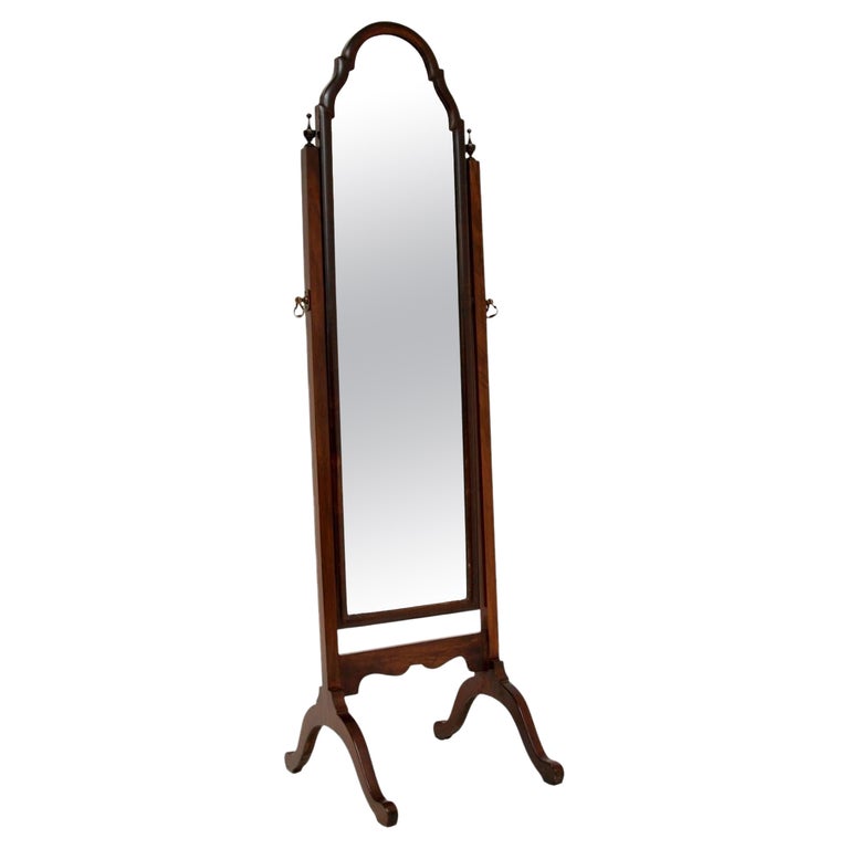 Antique Edwardian Walnut Cheval Mirror For Sale at 1stDibs
