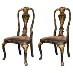 Pair of Black Queen Anne Style Side Chairs