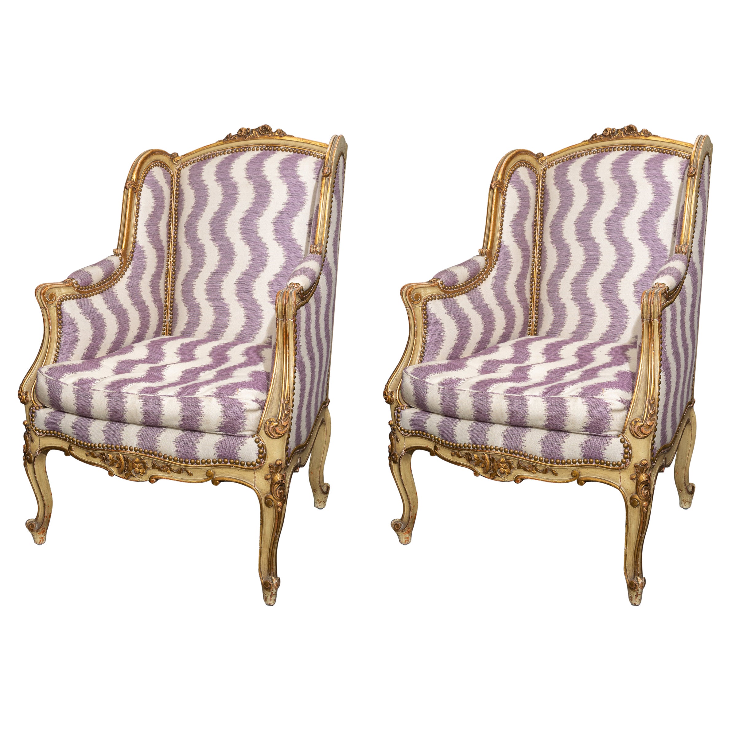 Pair of 19th Century French Bergere Chairs For Sale