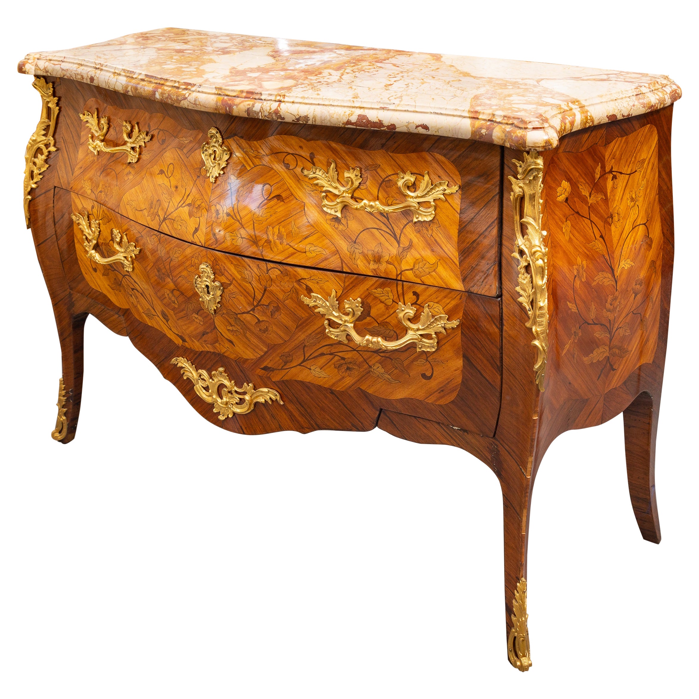 Louis Style XV Marquetry Commode For Sale