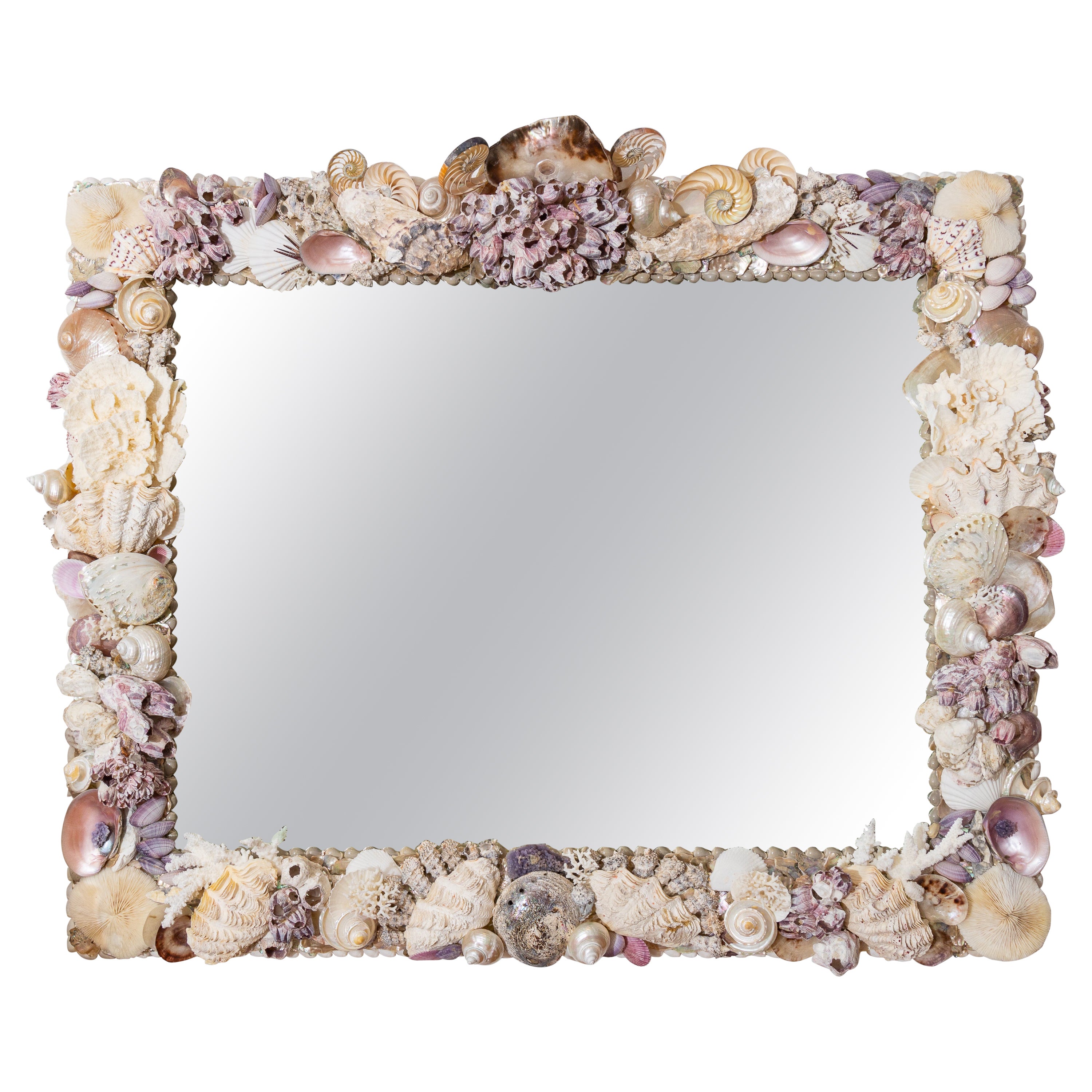 Spectacular Oversized Shell Encrusted Mirror For Sale