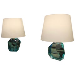 Pair of Lamps, Pebbles, Murano, Turquoise Blue