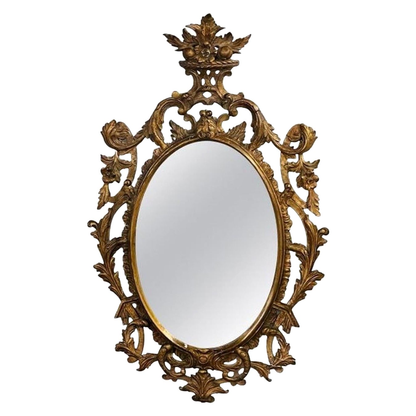 Single Giltwood Italian Floral Motif Mirror, Wall / Console / Pier, Italy, 1960s For Sale