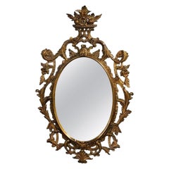 Single Giltwood Italian Floral Motif Mirror, Wall / Console / Pier, Italy, 1960s