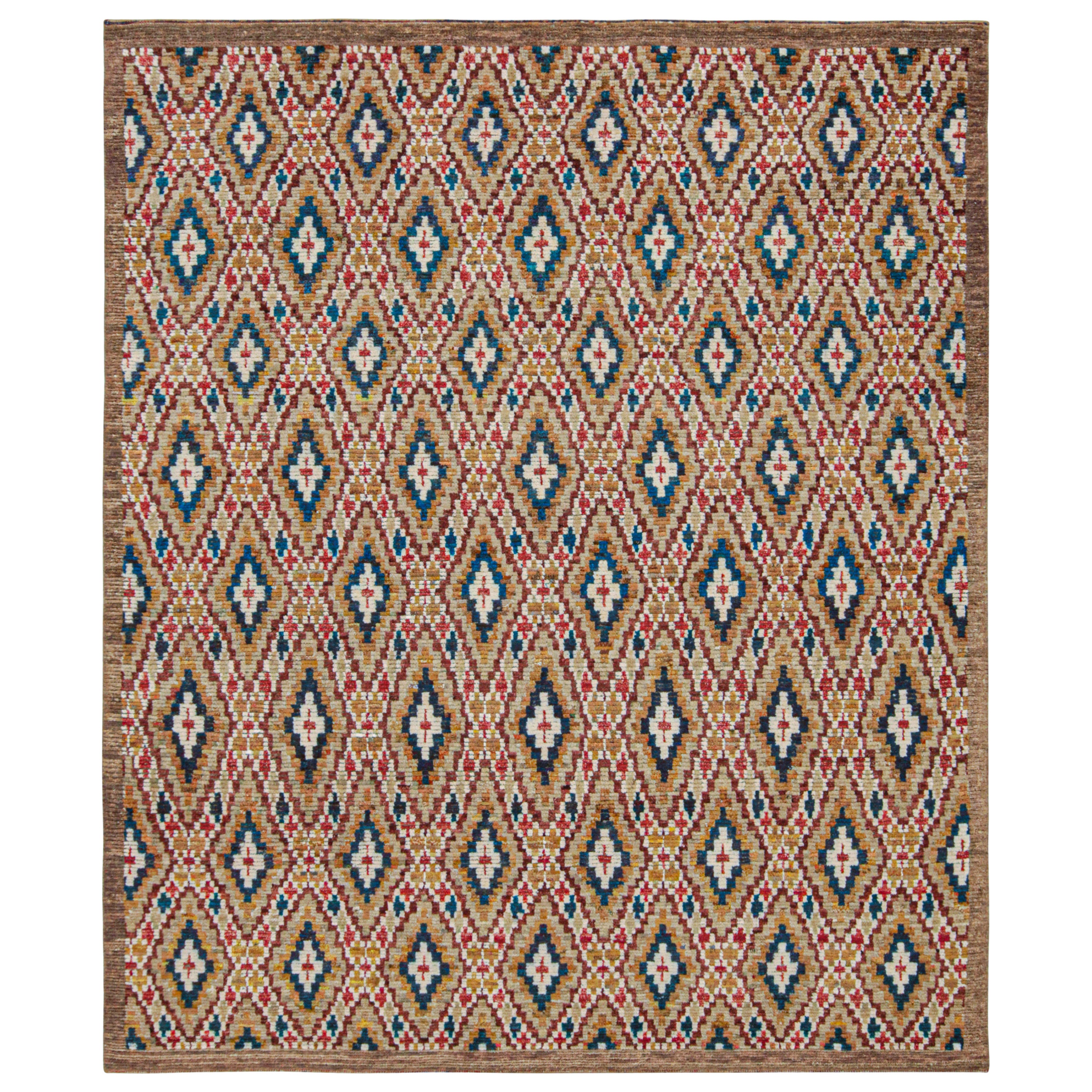Rug & Kilim’s Moroccan Style Rug in Beige with Colorful Diamond Patterns