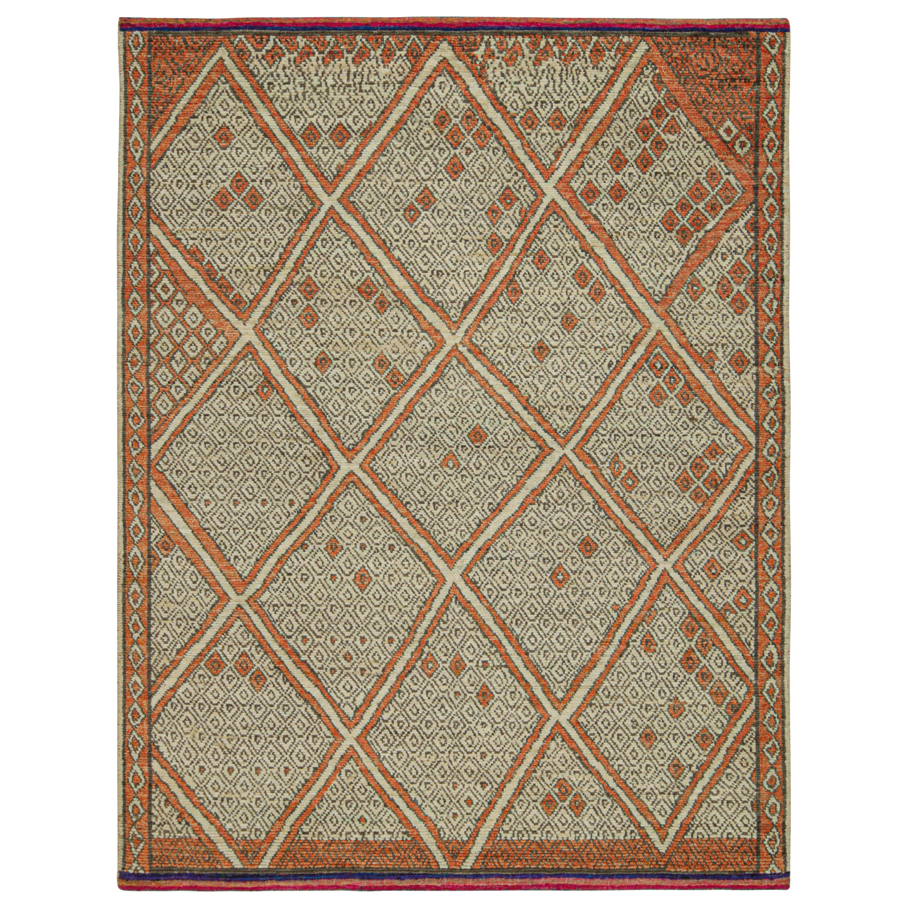 Rug & Kilim’s Moroccan Style Rug in Rust with Beige and Gray Geometric Pattern For Sale