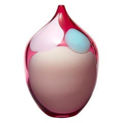Coronilla Pink, a unique pink & aqua handblown glass sculpture by Gunnel Sahlin