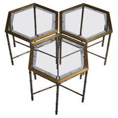 Retro Set of 3 Brass Faux Bamboo Side Tables Attr. to Maison Bagues