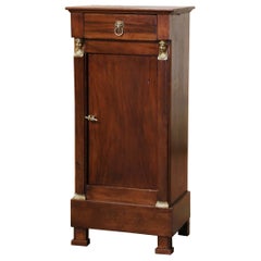 19th Century French Empire Walnut Nightstand Bedside Table with Bronze Mounts