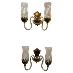Pair of Iridescent Murano Glass and Brass Wall Sconces