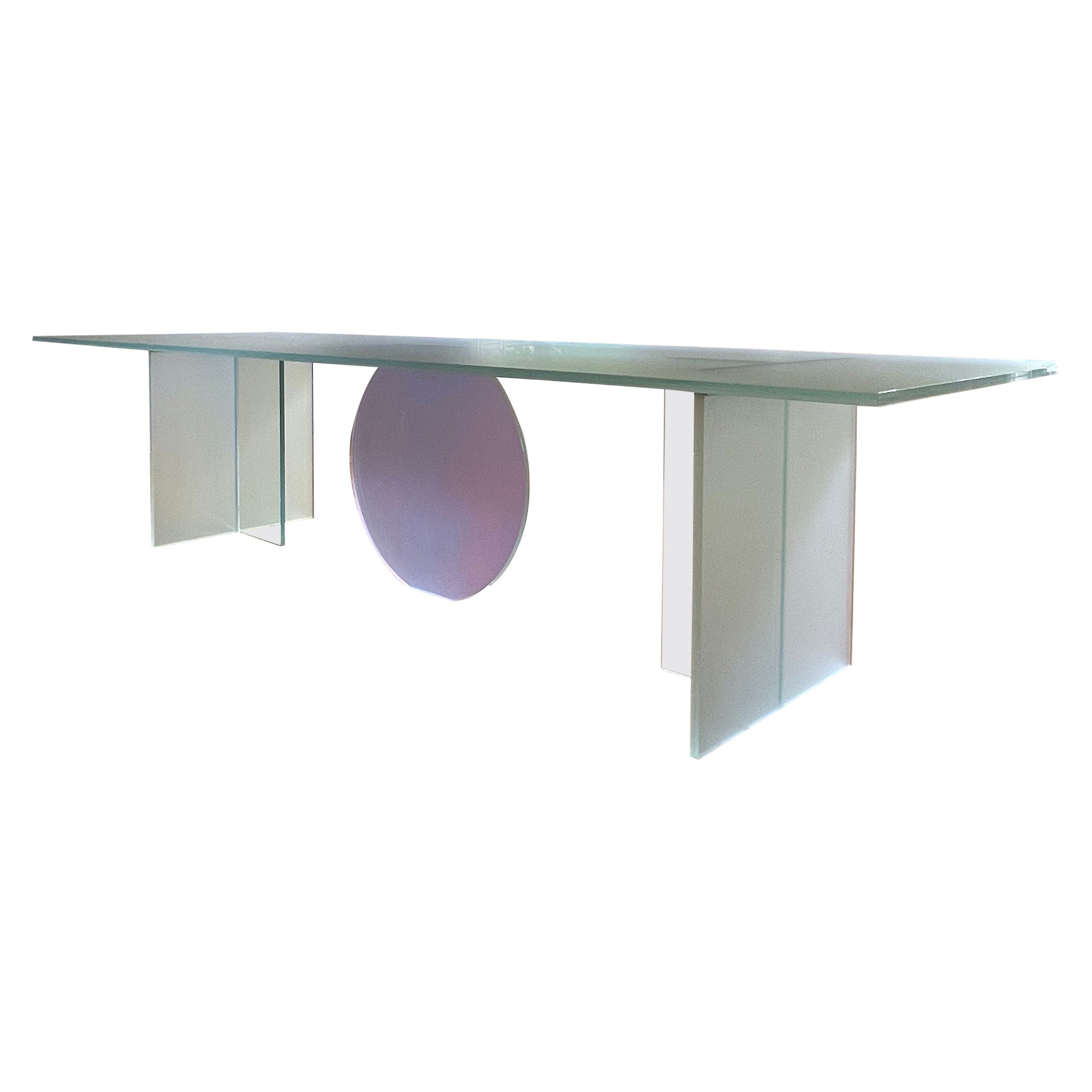 Contemporary Large Dining Table in Dichroic Satin Glass For Sale
