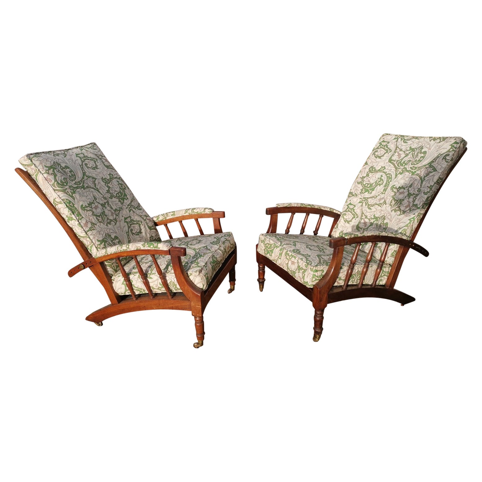 Jas Shoolbred Morris & Co Style a Pair of Aesthetic Movement Reclining Armchairs