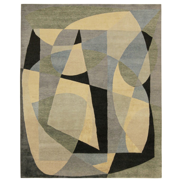 Rug and Kilim’s Mid Century Modern Style Rug in Gray with Geometric Patterns For Sale at 1stDibs