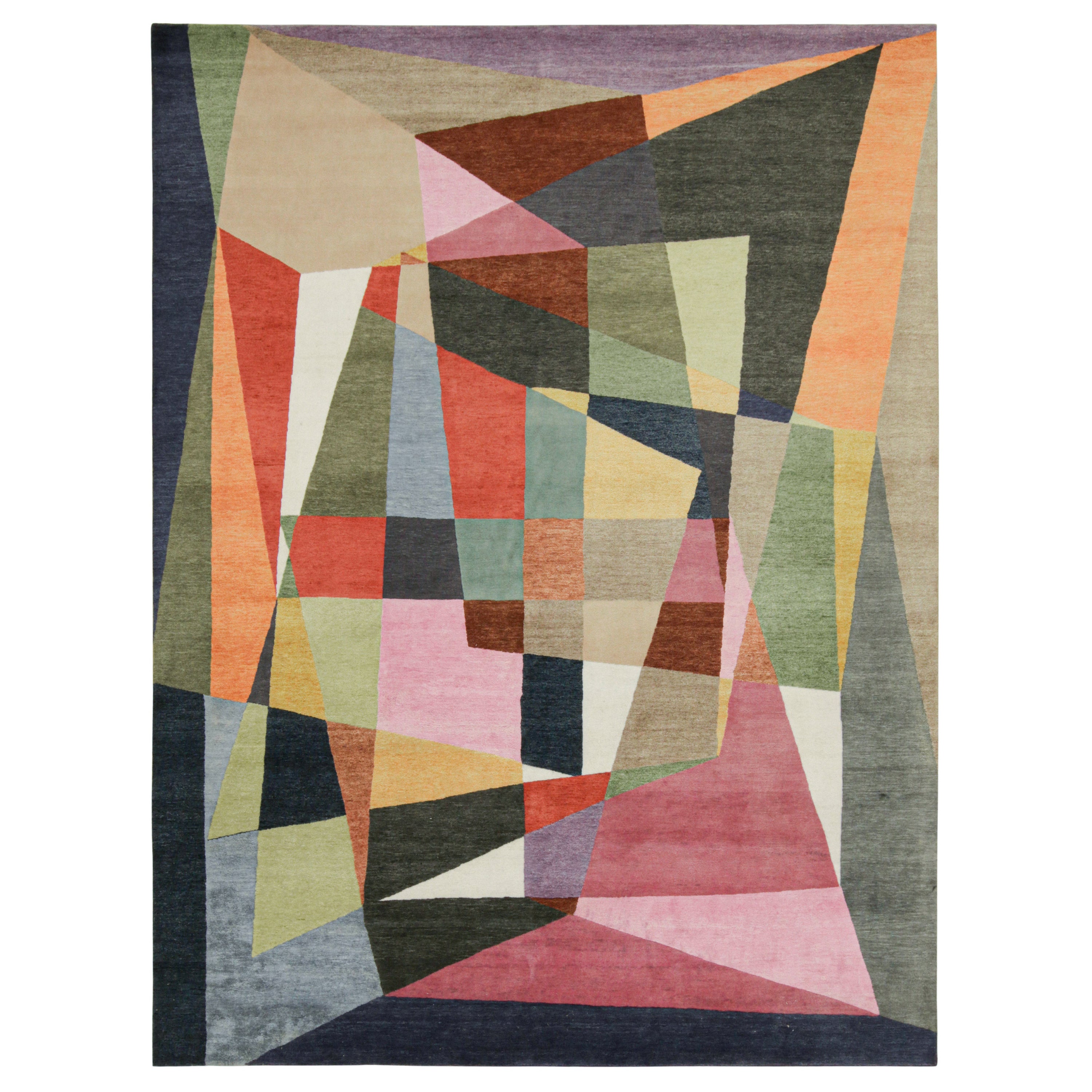 Rug & Kilim’s Mid Century Modern Style Rug in Polychromatic Geometric Patterns For Sale