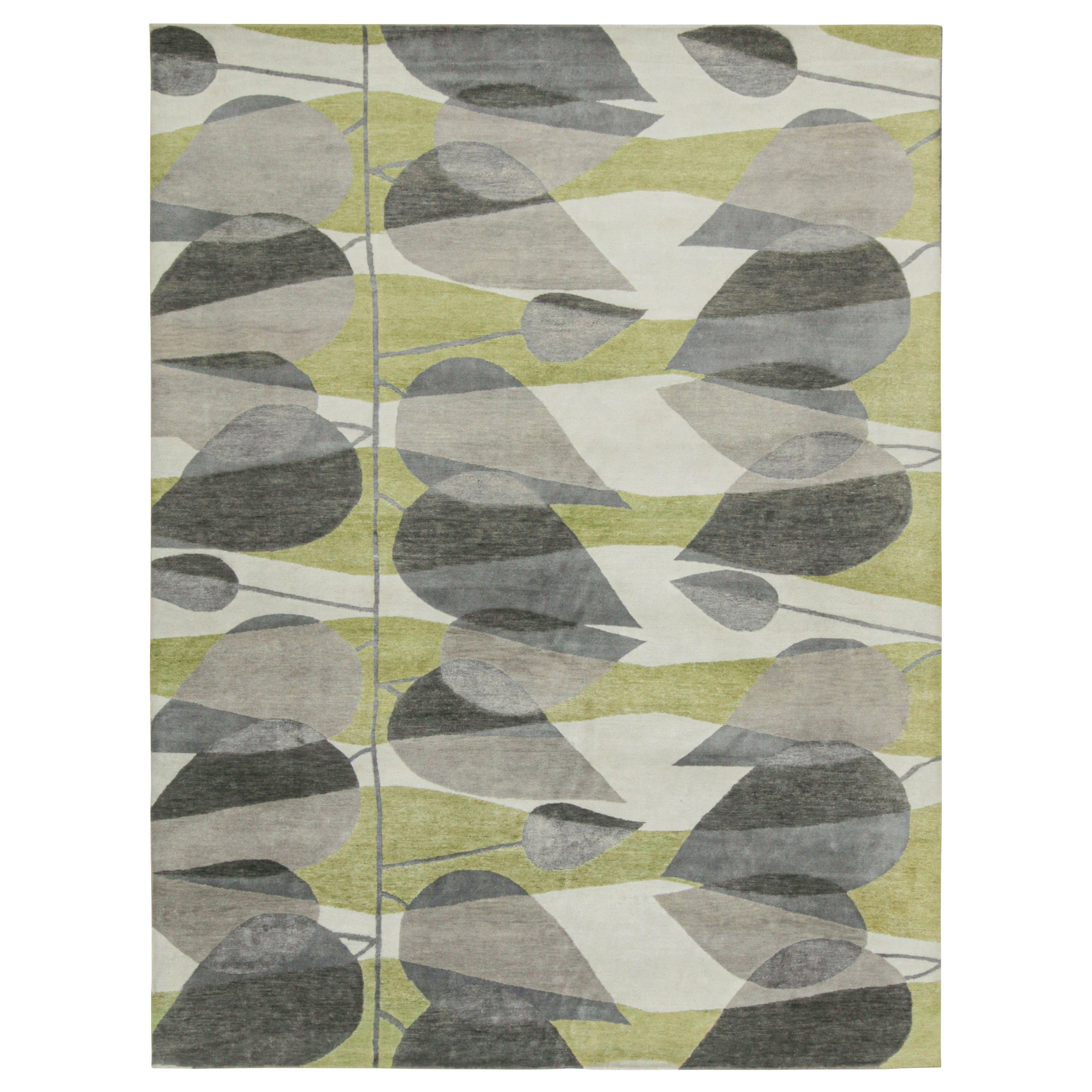 Rug & Kilim’s Mid-Century Modern Style Rug in Gray and Green Geometric Patterns