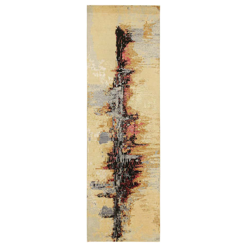 Rug and Kilim's Abstract Runner Red and Pink Wool and Silk Modern ...