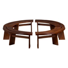 Set of 4 Elm Curved Benches Model S38 by Pierre Chapo