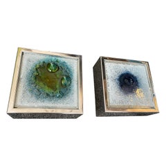 Pair of Metal Chrome Box Sconces Bubble Glass, Netherland, 1970s